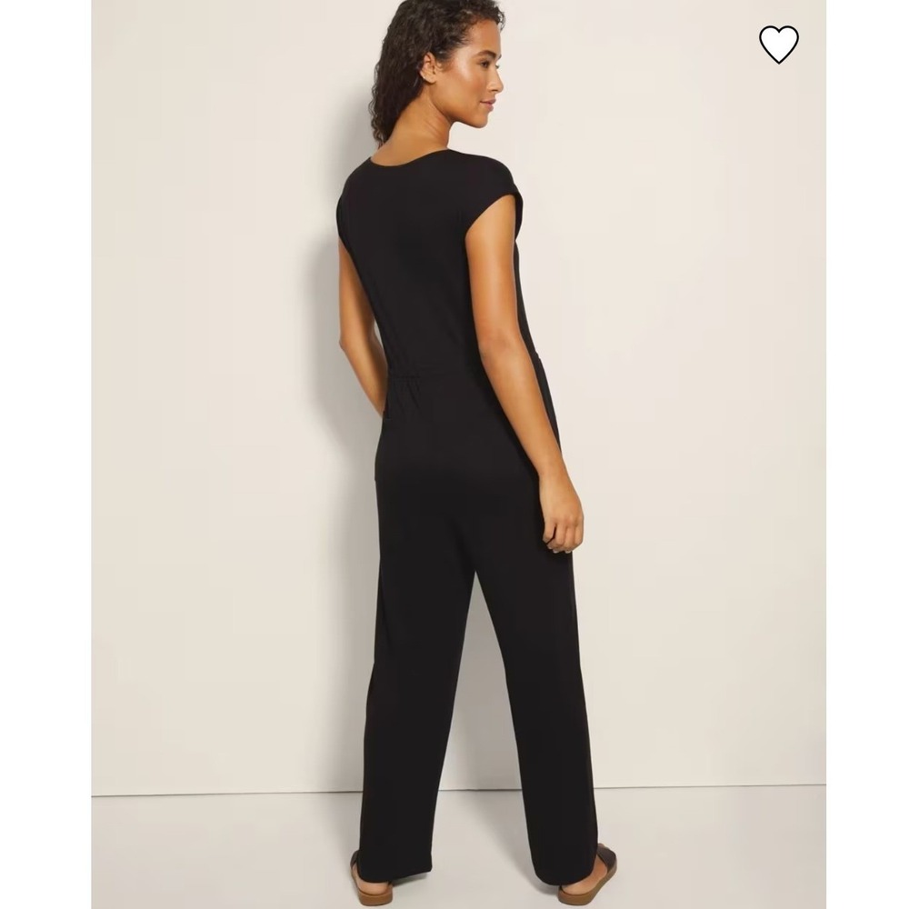 Soma Sunday Lounge Jumpsuit Black V-Neck Wide‎ Leg Drawstring Pockets Small - Picture 2 of 14